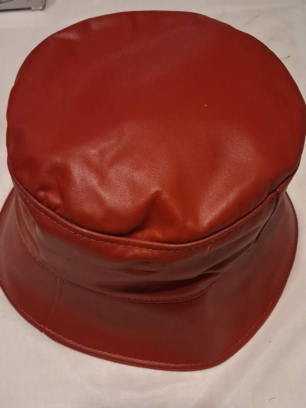 Genuine Leather Red Bucket Hat - Sleek Urban Style